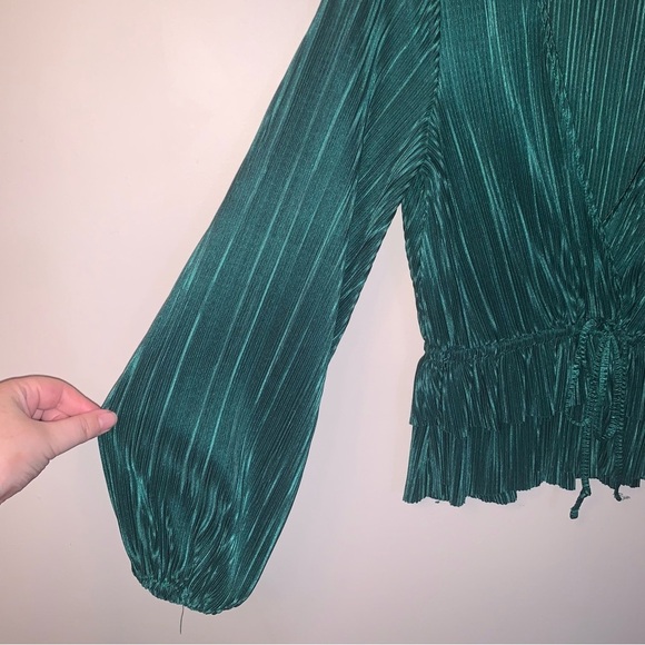 Zara Green Pleated Blouse S - Picture 11 of 12